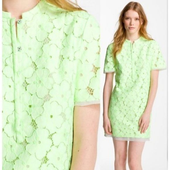 Diane Von Furstenberg dress Neon Green floral lace Warner wool silk shift dress‎ - Picture 1 of 9